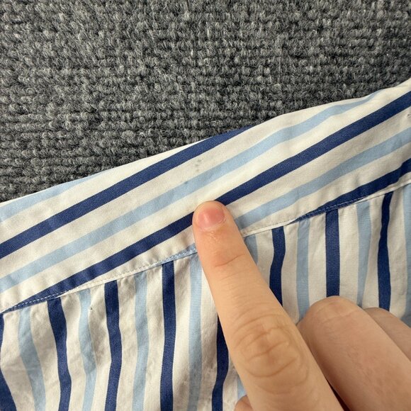 Faconnable Button-Down Cotton XL USA Striped Short Sleeve Blue Mens Shirt Pocket - Picture 9 of 10